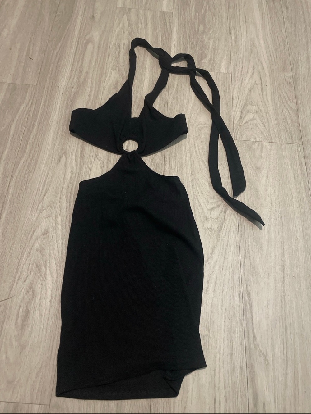 Better Be Black Cutout Halter Mini Dress with Tie Straps